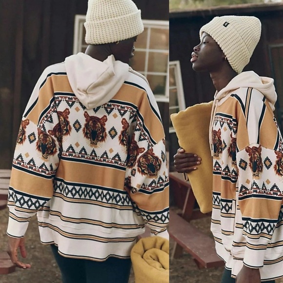 FREE PEOPLE Sprint To The Finish Tiger Printed Oversized Hoodie Sweatshirt - Picture 2 of 2